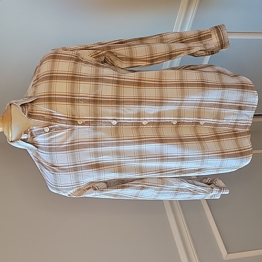 FIRST WAVE Brown Cream Plaid‎ Cotton Western Casual Preppy Button Down Shirt 12